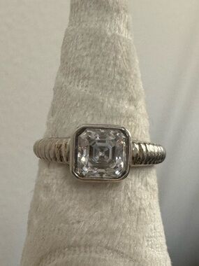 925 asscher cut moissanite bezel ring size 6 1 carat diamond alternative
